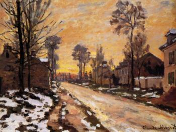 Claude Oscar Monet : Road at Louveciennes, Melting Snow, Sunset